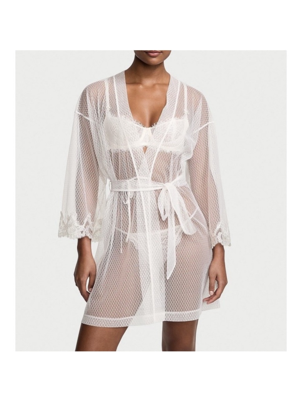 Victoria's Secret Sheer White Lace-Trim Mesh Robe